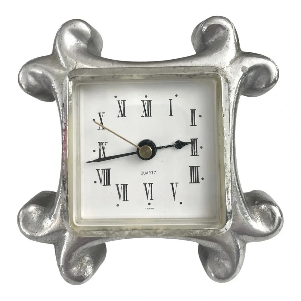 ASHLEIGH MANOR Pewter (or metal) Square Desk Clock - Silver - 4